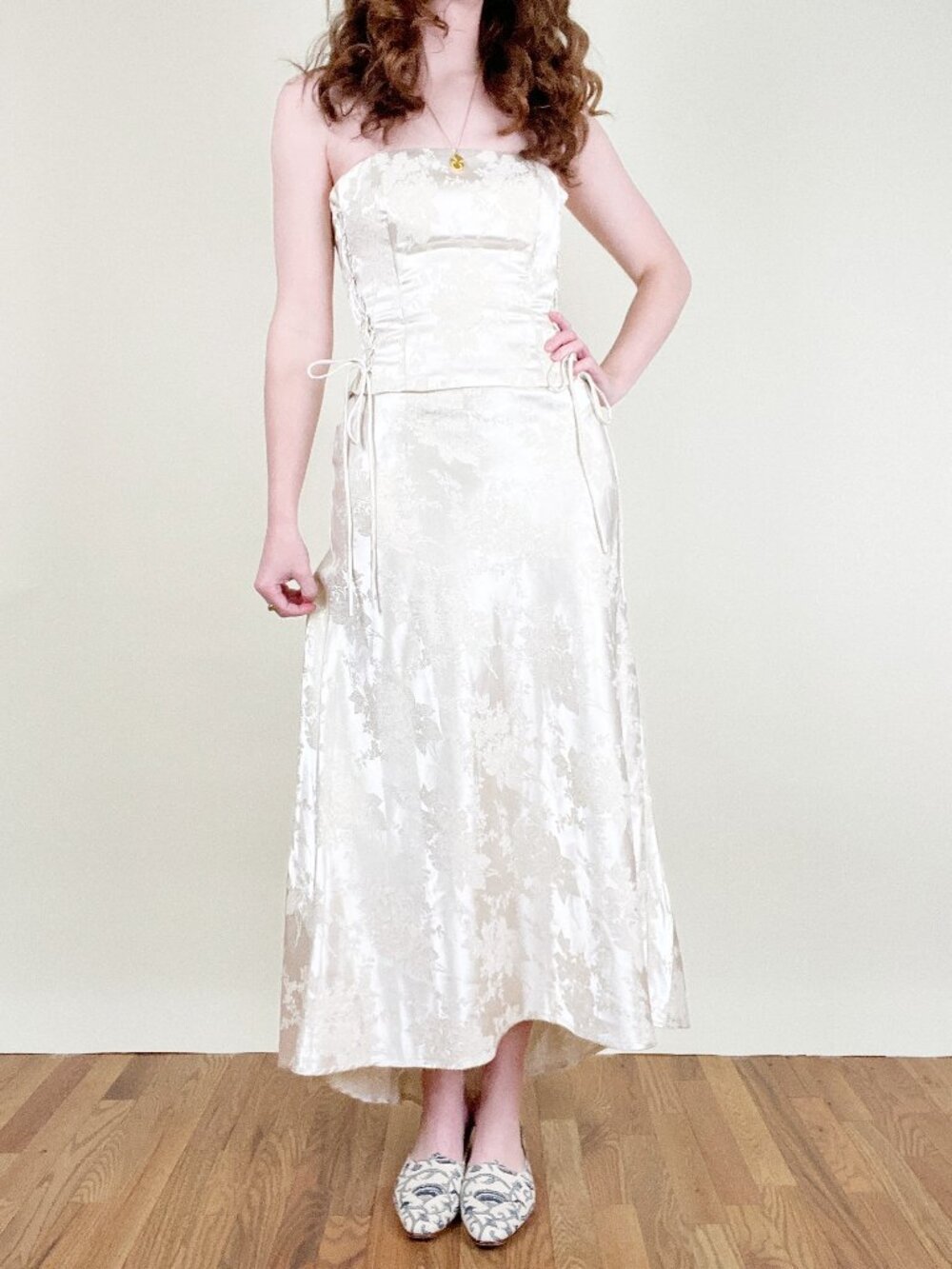 Vintage Wedding Dress Corset Maxi Skirt Set Bridal Gown Matching Set 1990's Y2K